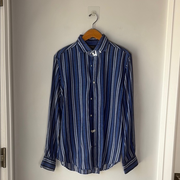 Polo Ralph Lauren Other - Polo Ralph Lauren 100% Linen Men's Blue Striped Button Up Current Shirt Sz M